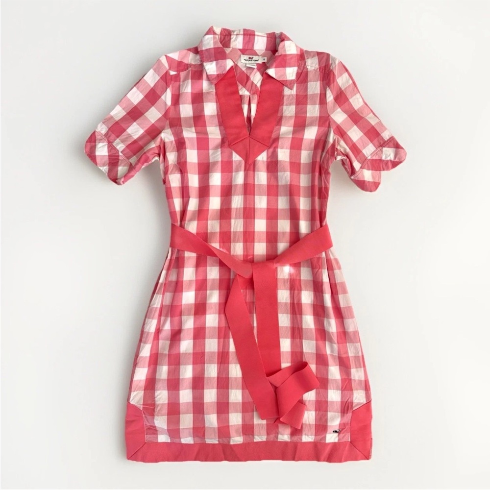 Vineyard Vines Size 10 Pink Gingham Plaid Shirt Dress Belt Preppy 100% Cotton